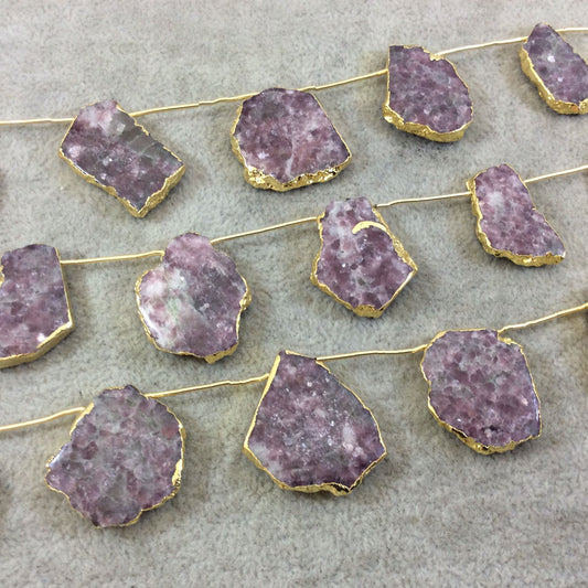 Lepidolite Top-Drilled Beads with Electroplated Edge