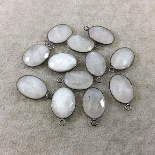 Gunmetal Plated Natural Moonstone Faceted Oval Oblong Shaped Copper Bezel Pendant - Measures 13mmx18mm - Sold Individually, Random