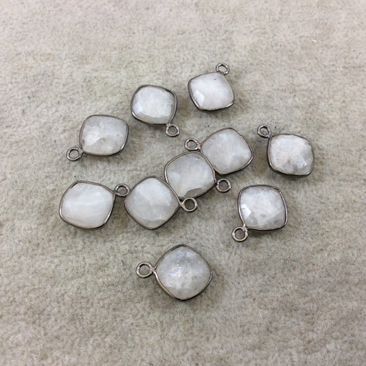 Gunmetal Plated Natural Moonstone Faceted Diamond Shaped Copper Bezel Pendant - Measures 9mmx9mm - Sold Individually, Random