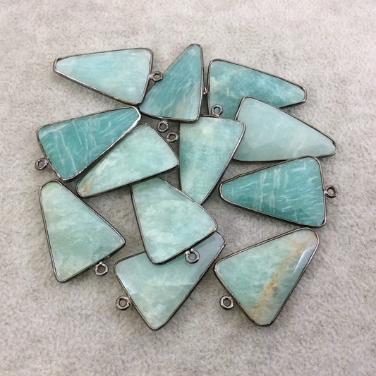 Gunmetal Plated Natural Amazonite Faceted Triangle Arrow Shaped Copper Bezel Pendant - Measures 20mm x 30mm - Sold Individually, Random