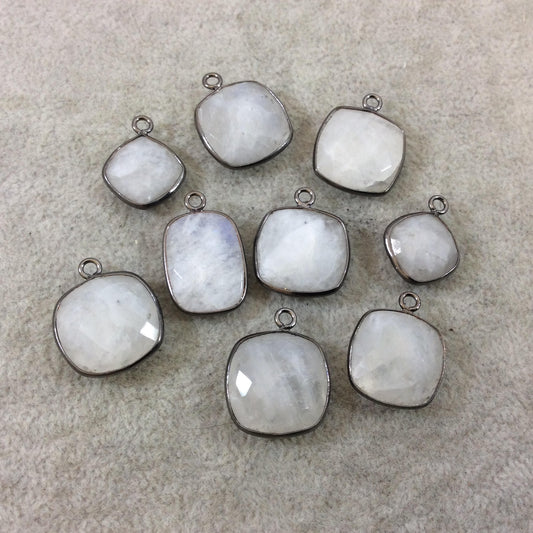 Jeweler's Lot OOAK Gunmetal Plated Natural Moonstone Faceted Square & Diamond Shaped Copper Bezel Pendants - Assorted Sizes - Sold as Shown!