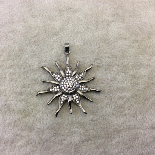 Large Gunmetal Plated CZ Cubic Zirconia Inlaid Sunburst Shaped Copper Pendant - Measures 37mm x 37mm - Four Colors Available, See Related!