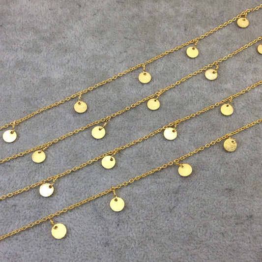 Gold Plated Copper Spaced Single Dangle Wrapped Chain with 6mm Gold Disc/Coin Round Dangles - Sold by 1 Foot Length! (SD-001-GD)