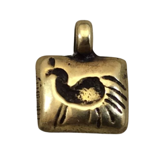 11mm x 13mm Oxidized Gold Plated Rustic Cast Standing Horse Icon Copper Rectangle Shaped Pendant w/ Attached Ring - Sold Individually (K-5)