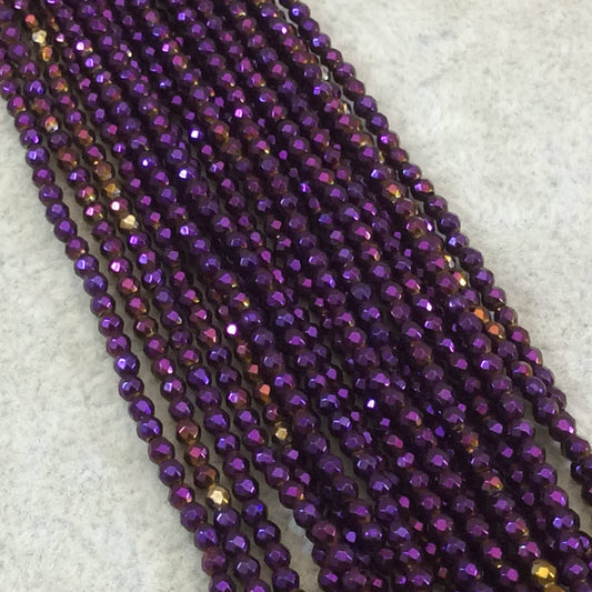 2mm Metallic Faceted Dark Purple Hematite Round Beads - 15" Strand - Approx. 195 Beads Per Strand - Semi-Precious Gemstone