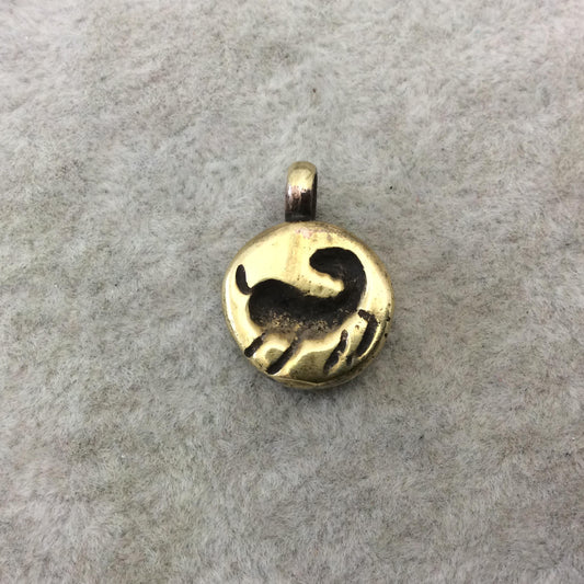 14mm x 14mm Oxidized Gold Plated Rustic Cast Mythical Creature Icon Copper Round Shaped Pendant w/ Attached Ring - Sold Individually (K-30)