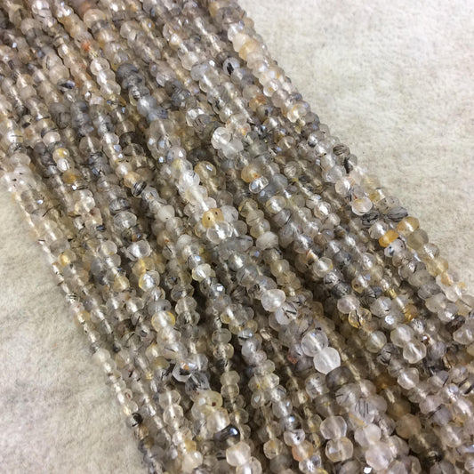 Holiday Special! 3-4mm x 3-4mm Faceted Natural Gold Rutilated Quartz Rondelle Beads - 13" Strand (~ 125 Beads)
