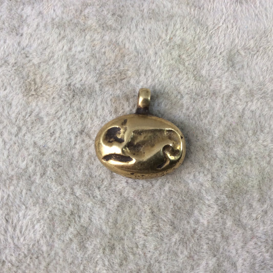 12mm x 18mm Oxidized Gold Plated Rustic Cast Reclining Creature Icon Copper Oval Shaped Pendant w/ Attached Ring - Sold Individually (K-56)