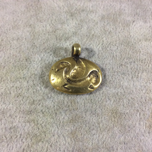 18mm x 25mm Oxidized Gold Plated Rustic Cast Winged Creature Icon Copper Oval Shaped Pendant w/ Attached Ring - Sold Individually (K-58)