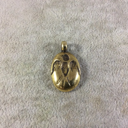 16mm x 23mm Oxidized Gold Plated Rustic Cast Bird Icon Copper Oval Shaped Pendant w/ Attached Ring - Sold Individually (K-69)
