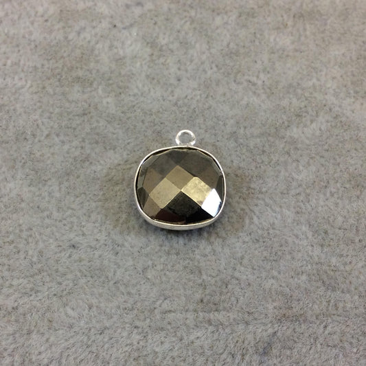 Sterling Silver Faceted Square Shaped Natural Pyrite Bezel Pendant Component - Measuring 14mmx14mm - Sold Individually, Random