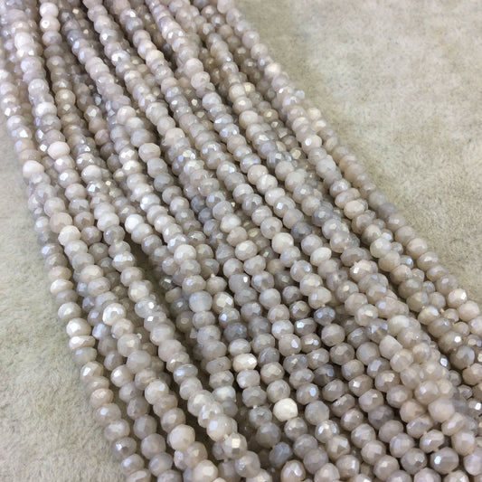 Holiday Special! 3-4mm x 3-4mm Faceted Mystic Natural Gray/White Moonstone Rondelle Beads - Sold per 13" Strand (Approx. 110 Beads)