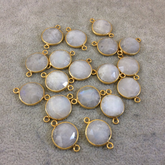 Jeweler's Lot OOAK Gold Plated Natural Moonstone Faceted Flat Back Round Assorted Copper Bezel Connectors "MS-4" - ~15mm Mix Sold As Shown!
