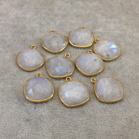 Jeweler's Lot OOAK Gold Plated Natural Moonstone Faceted Flat Back Square Mix Assorted Copper Bezel Pendants "MS-18" 18mm - Sold As Shown!