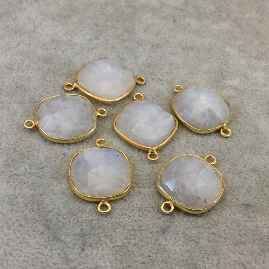 Jeweler's Lot OOAK Gold Plated Natural Moonstone Faceted Flat Back Square Mix Assorted Copper Bezel Connectors "MS-19" 18mm - Sold As Shown!
