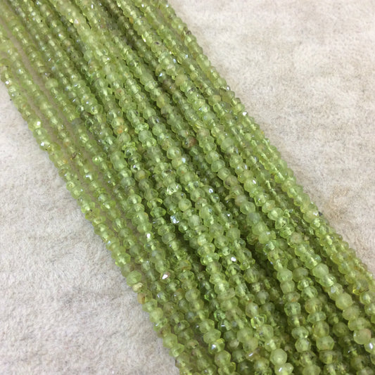 Holiday Special! 3-4mm x 3-4mm Faceted Natural Green Peridot Rondelle Shaped Beads - 13" Strand (~ 130 Beads)