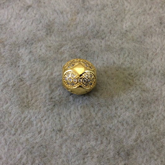 Gold Plated CZ Cubic Zirconia Inlaid Round/Globe/Soccer Ball/Sphere Shaped Bead White CZ - Measures ~ 10mm, - Sold Individually, RANDOM