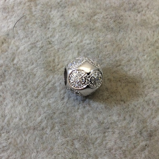Silver Plated CZ Cubic Zirconia Inlaid Round/Globe/Soccer Ball/Sphere Shaped Bead White CZ - Measures ~ 10mm, - Sold Individually, RANDOM