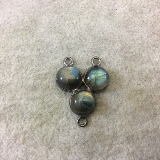 Labradorite Bezel | Gunmetal Finish Smooth Natural Flashy 3 Stone (8mm) Trillion Shape Copper plated Bezel 3 Ring Connector- 18mm x 18mm