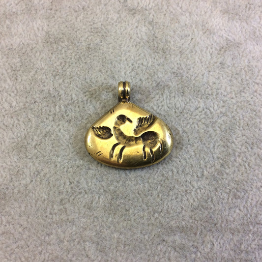 21mm x 27mm Oxidized Gold Plated Rustic Cast Winged Creature Icon Copper Triangle Shape Pendant w/ Attached Ring - Sold Individually (K-77)