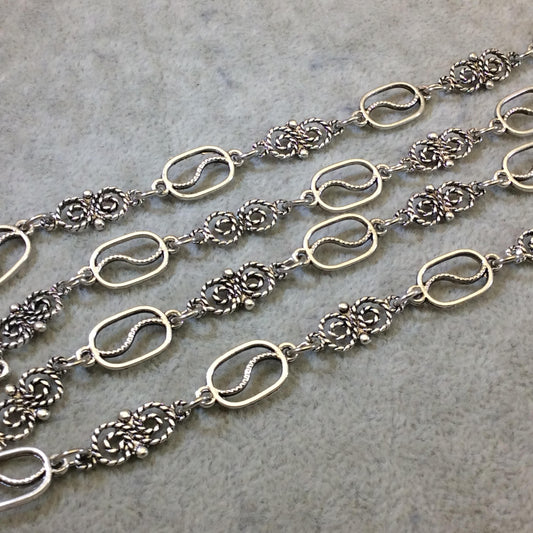 39" Silver Finish Chain and Swirl Necklace 14mm Open Links - Smooth and Twisted Design - No Clasp - Sold Individually As Shown!