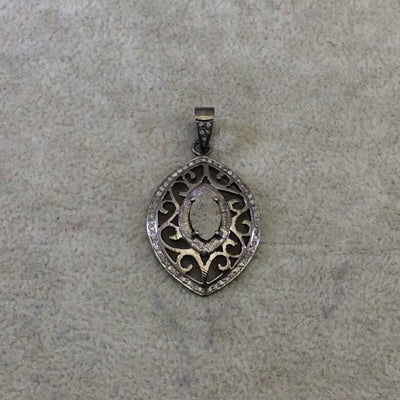 OOAK Genuine Pave Diamond Encrusted Gunmetal Plated Sterling Silver & Raw Diamond Pendant - Measuring 22mm x 30mm, Approx. - .45 cts