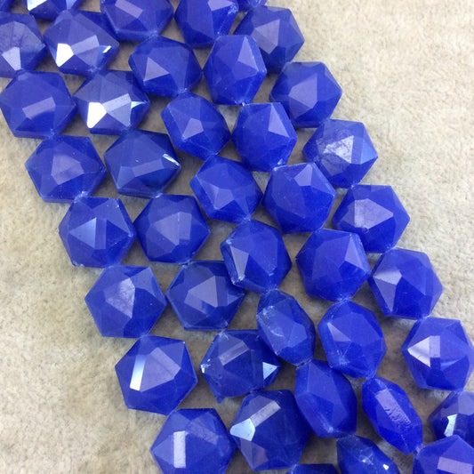 14mm x 14mm Glossy Finish Faceted Cobalt Blue Chinese Crystal Hexagon Beads - Sold by 11.5" Strands (Approx. 20 Beads) - (CC14140-3)