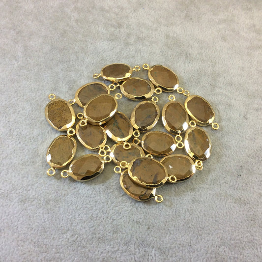 Single Gold Electroplated Natural Brown African Opal Horizontal Faceted Oval Shaped Connector - Three Sizes Available! Randomly Selected