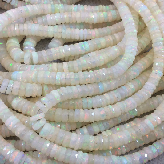 4-7.5mm Faceted Rainbow Pinfire Ethiopian Opal Graduated Heishi Shaped Beads - 17" Strand (Approx. 194 Beads) - High Quality Indian Gemstone