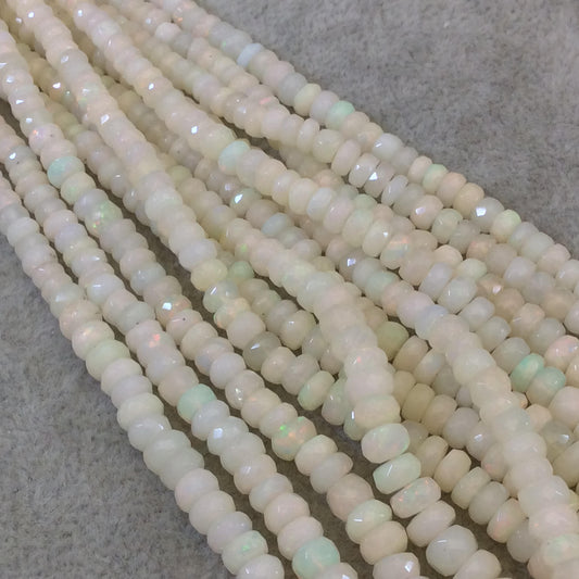 3.5-7mm Faceted White Rainbow Ethiopian Opal Grad. Rondelle Shaped Beads - 15.25" Strand (Approx. 145 Beads) - High Quality Indian Gemstone