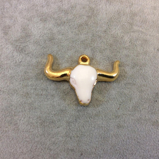 Large Gold Electroplated White Acrylic Bull/Steer Skull Shaped Focal Pendants - Measuring 50mm x 32mm Approximately