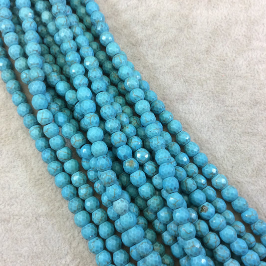 6mm Dyed Faceted Turquoise Howlite Smooth Round/Ball Shaped Beads with 1.5mm Holes - 7.5" Strand (Approx. 37 Beads) - LARGE HOLE BEADS