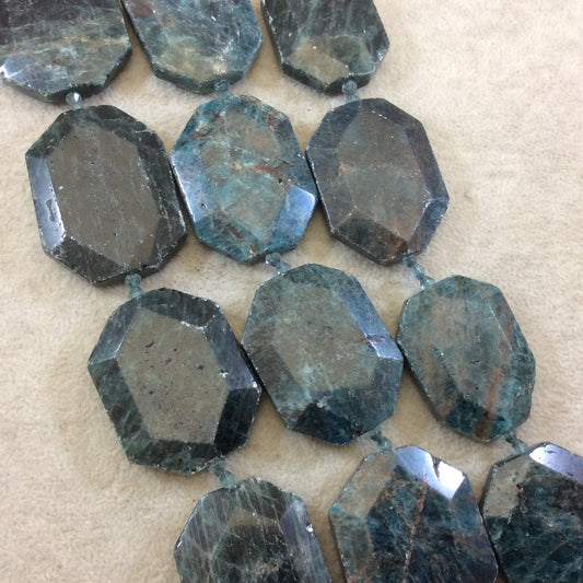 25-30mm x 35-40mm Faceted Green Apatite Flat Oval/Octagon Beads - 15" Strand (Approximately 9 Beads) - Natural Semi-Precious Gemstone