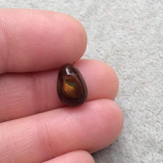 OOAK Orange/Green/Gold Fire Agate Teardrop Shaped Flat Back Cabochon "FA2" ~ 8mm x 12mm, 5mm Dome Height - Natural High Quality Gemstone