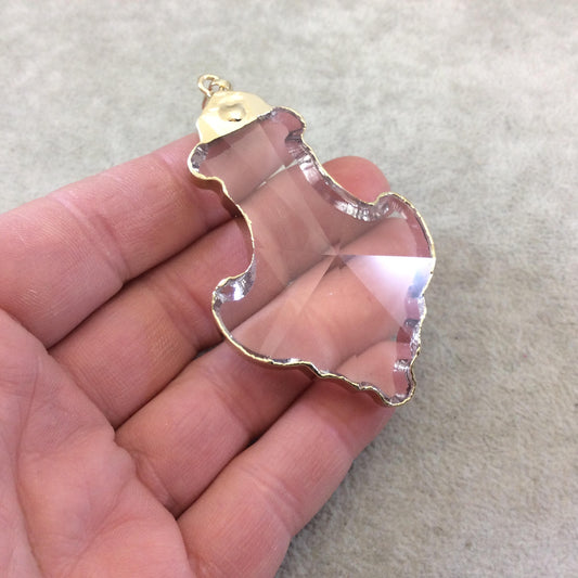 Transparent Crystal Bezel | Gold Electroplated Faceted Flat Back Glass Clear Bottle Shaped Pendant With Bail ~ 40mm x 60mm