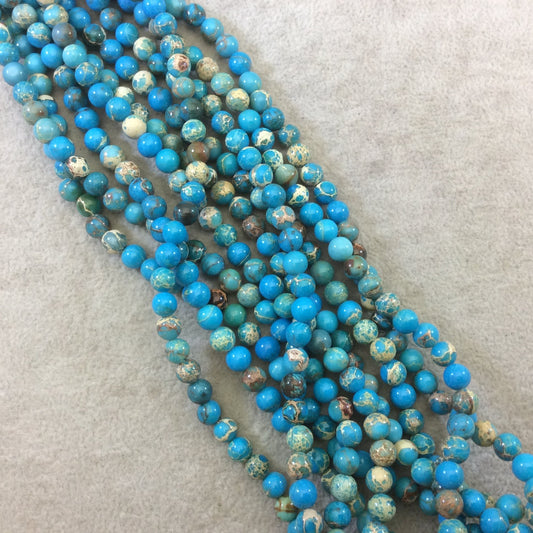 6mm Smooth Natural Aqua/Tan Sea Sediment Jasper Round/Ball Shaped Beads - Sold by 15.5" Strands (Approx. 65 Beads) - Semi-Precious Gemstone