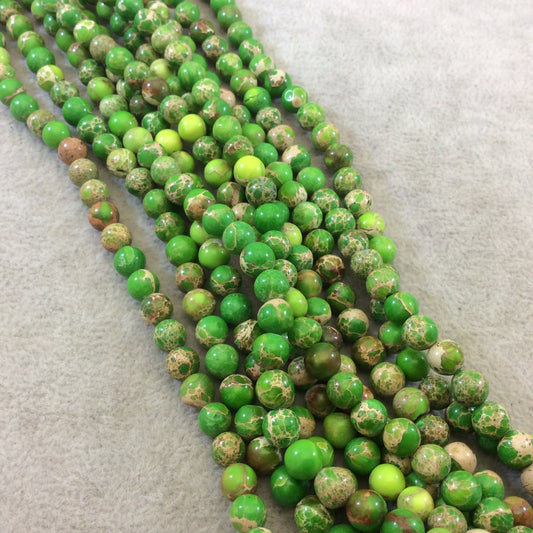 6mm Smooth Natural Green/Tan Sea Sediment Jasper Round/Ball Shaped Beads - Sold by 15.5" Strands (Approx. 65 Beads) - Semi-Precious Gemstone