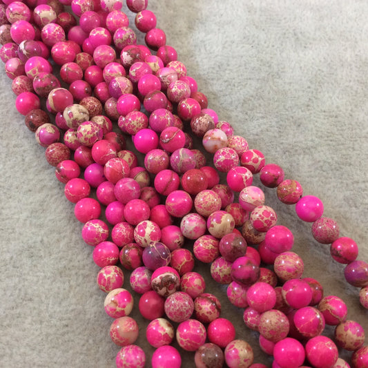 6mm Smooth Natural Pink/Tan Sea Sediment Jasper Round/Ball Shaped Beads - Sold by 15.5" Strands (Approx. 65 Beads) - Semi-Precious Gemstone