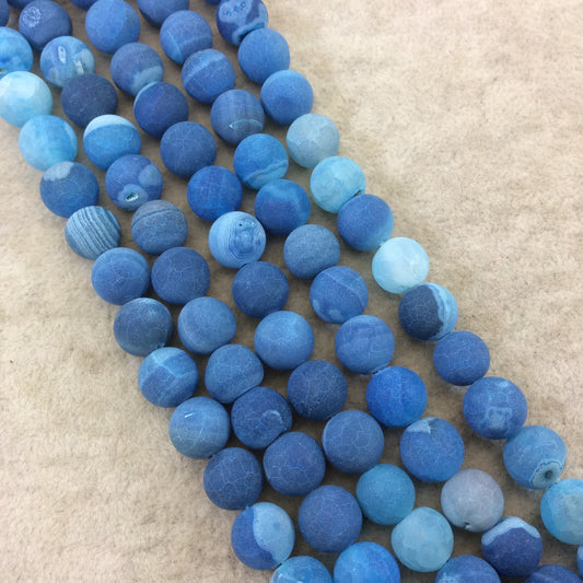 10mm Natural Matte Blue Crackle/Veined Agate Round/Ball Shaped Beads with 1mm Holes - 14.5" Strand (~37 Beads) - Quality Gemstone