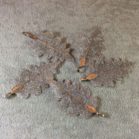 Large Bright Silver Finish Electroplated Copper Scalloped Leaf Pendant with Attached Bail - Measuring Approx. 50mm Long - Sold Individually