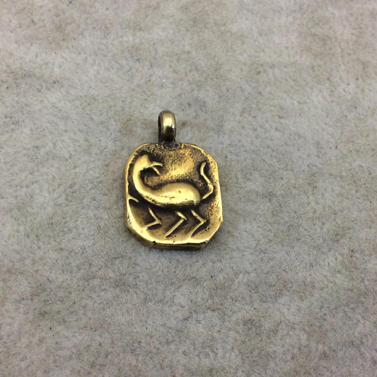 16mm x 18mm Oxidized Gold Plated Rustic Cast Odd Duck-Cat Icon Copper Oval Shaped Pendant w/ Attached Ring - Sold Individually (K-15)