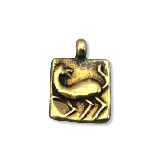 14mm x 16mm Oxidized Gold Plated Rustic Cast Odd Duck-Cat Icon Copper Rectangle Shaped Pendant w/ Attached Ring - Sold Individually (K-27)
