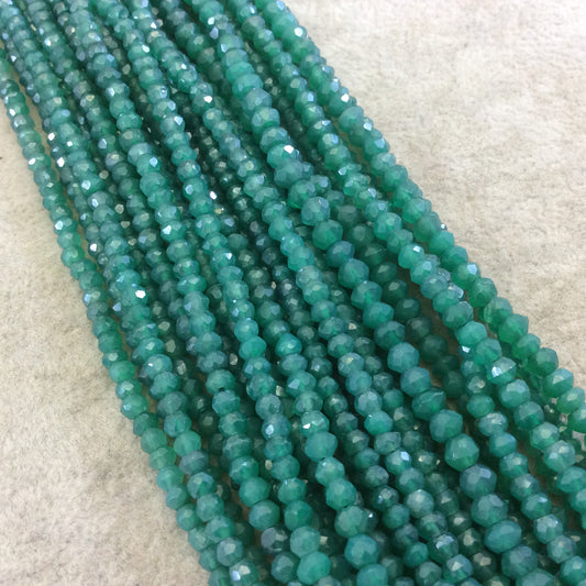 4mm Faceted Mystic Green Onyx Rondelle Beads - Natural Gemstone, 13" Strand (~110 Beads)