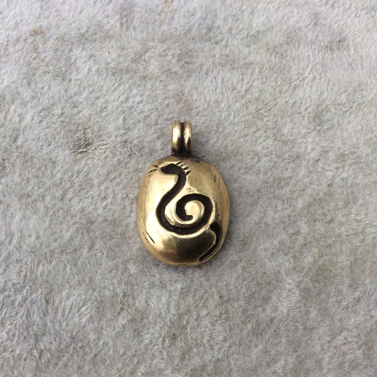 15mm x 18mm Oxidized Gold Plated Rustic Cast Coiled Snake Icon Copper Oval Shaped Pendant w/ Attached Ring - Sold Individually (K-44)