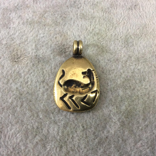 16mm x 20mm Oxidized Gold Plated Rustic Cast Zebra Icon Copper Teardrop Shaped Pendant w/ Attached Ring - Sold Individually (K-49)