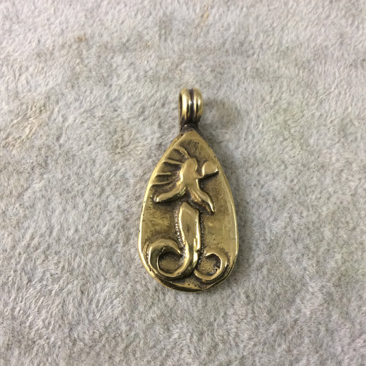 16mm x 28mm Oxidized Gold Plated Rustic Cast Sea Creature Icon Copper Teardrop Shaped Pendant w/ Attached Ring - Sold Individually (K-51)