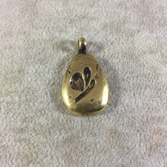 18mm x 26mm Oxidized Gold Plated Rustic Cast Butterfly Icon Copper Teardrop Shaped Pendant w/ Attached Ring - Sold Individually (K-68)