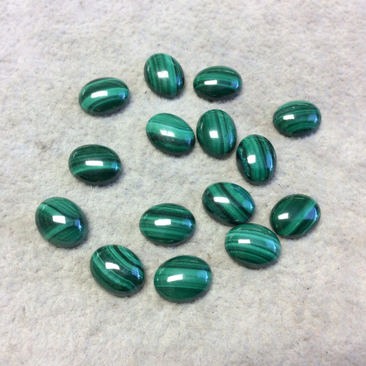 BULK LOT of Six (6) Assorted Oval Shaped AAA Malachite Flat Back Cabochons - Measuring 7mm x 9mm, 3mm Dome Height - Randomly Selected