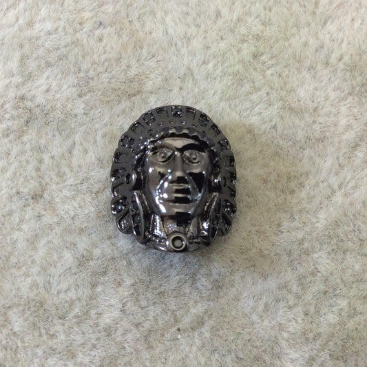 Gunmetal Plated CZ Cubic Zirconia Inlaid Native American Head Shaped Bead Black CZ - Measures ~ 13mm x 15mm, - Sold Individually, RANDOM