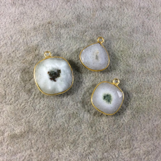 Jeweler's Lot Gold Plated Faceted Natural White/Green Solar Quartz Assorted Shaped Bezel Pendants "SQ2P" ~ 15mm - 18mm Long - Sold As Shown